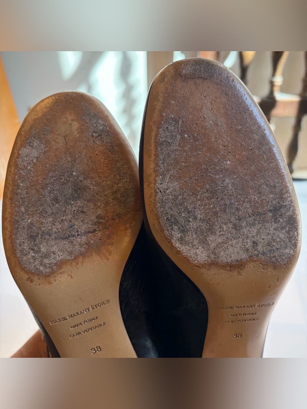ISABEL MARANT ÉTOILE Louanne Black Leather Wood Block Mary Jane Heels Size 38 - Picture 14 of 15